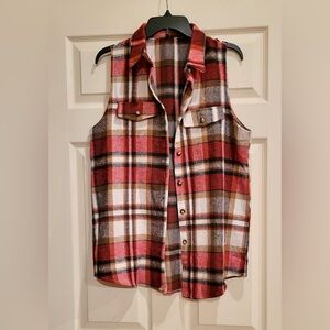 Women’s Plaid Vest Button Down Sleeveless Shirt Jacket size M